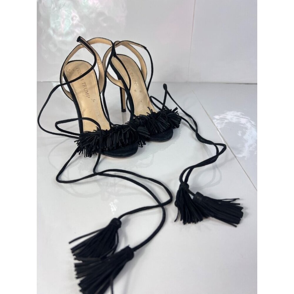 Ivanka Trump Women's heels Lace Up Open Toe Suede HEEL BLACK Lace Up 5.5